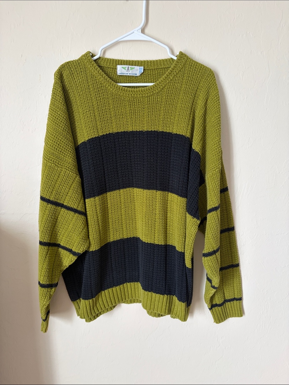 Men's Olive Green & Black Wide-Stripe Crewneck Sweater